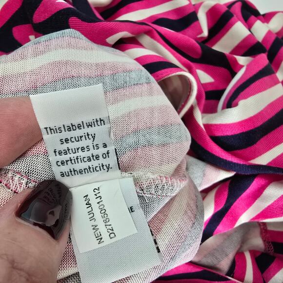 Diane von Furstenberg New Julian Silk Wrap Dress Pink Navy Cream Abstract Size 4 - Picture 6 of 8